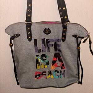 Juicy Couture Gray Tote Bag - Life Is A Beach Graphic - Large Carryall